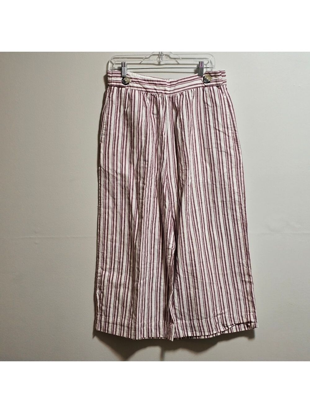 Alex & Parker Striped Linen Blend Wide Leg  Cropped Pants